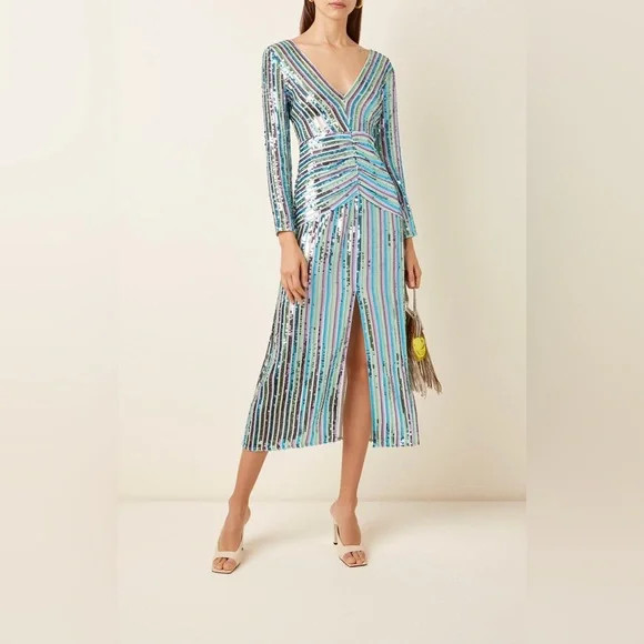 RIXO | Dresses | Rixo New Emmy Dress Sequin Striped Size L 7460 | Poshmark